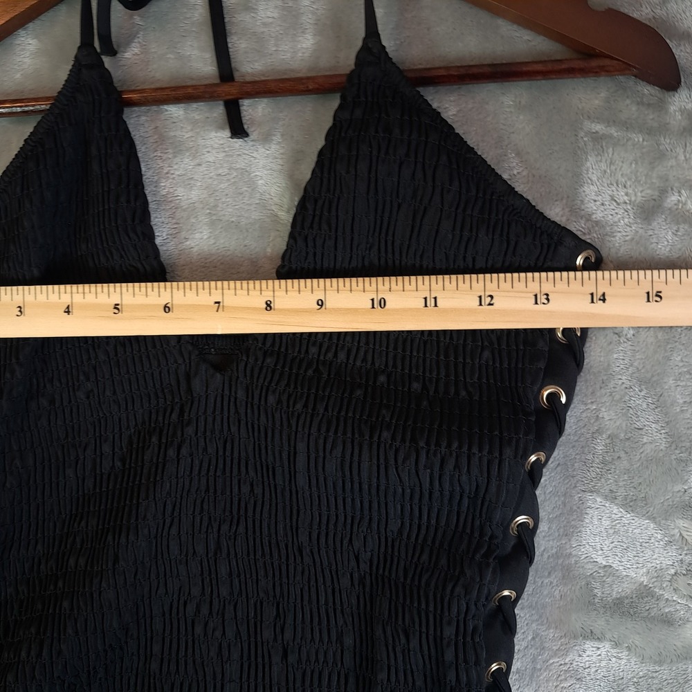 Victoria Secret Ensenada Smocked One Piece Swimsuit Medium M Black Lace Up 34777 - Picture 5 of 6